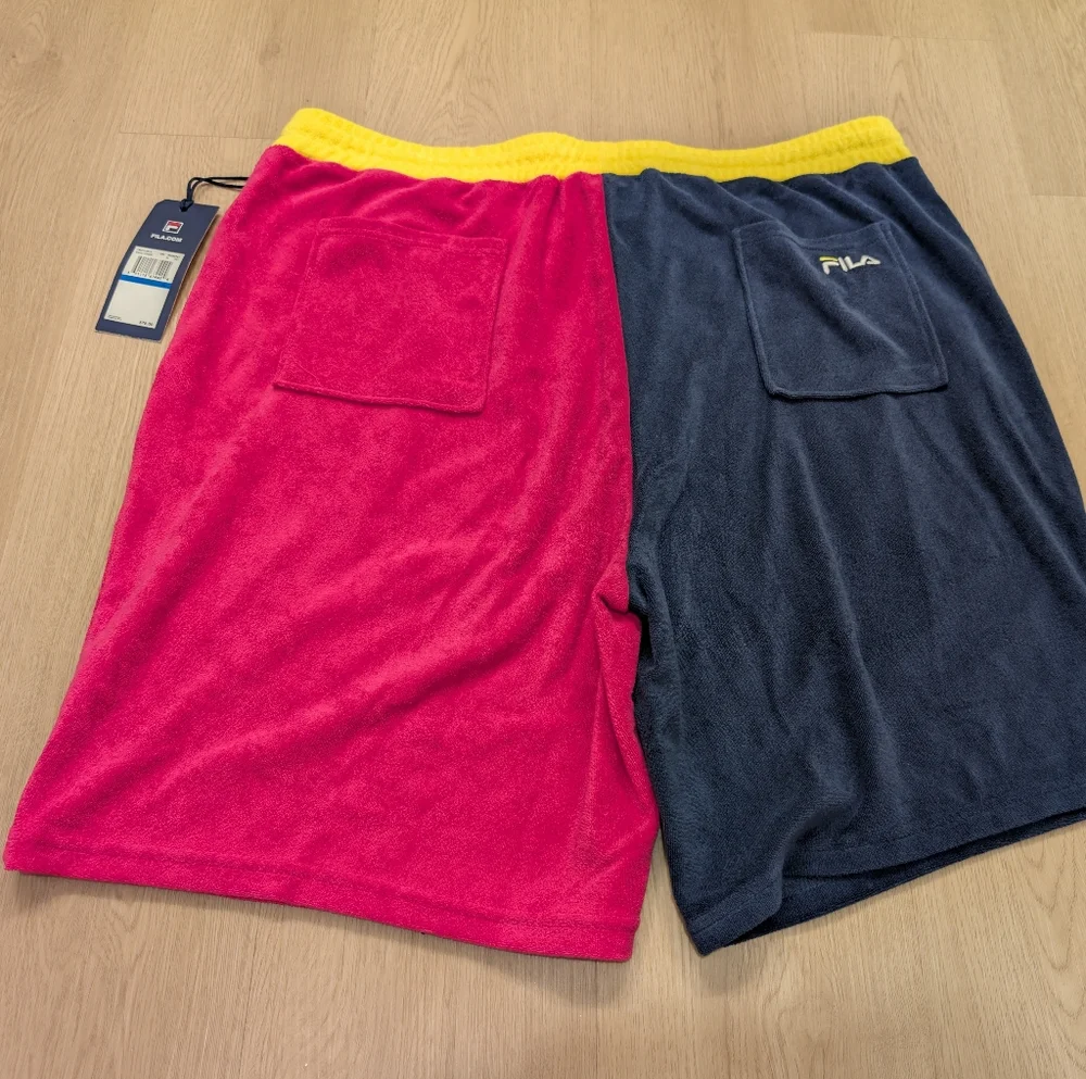 XL NWT FILA Analu Terry Polo & Kalili Shorts Towel Cloth Pink Blue Yellow